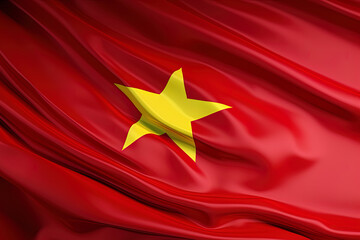 yellow star and red background, waving the national flag of Vietnam, waved a highly detailed close-up. Created with Generative AI Technology