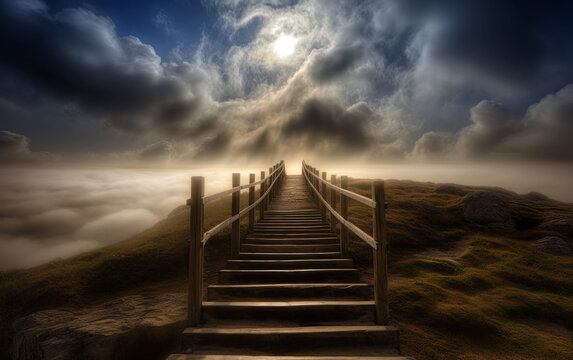 stairway to heaven,  bridge leading to heaven, to the ultimate goal, achieving success, meeting God, symbol of Christianity, generative ai