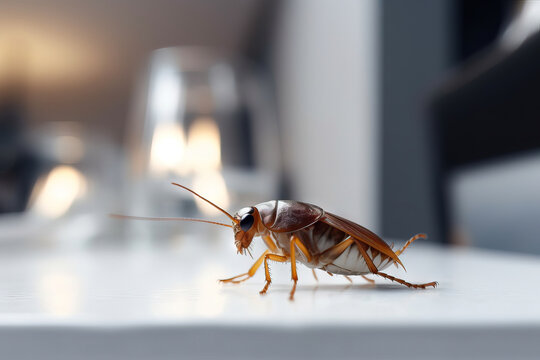 cockroaches living in the kitchen. Large ginger cockroach on the kitchen floor. Generative AI