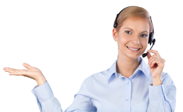 Portrait of woman  with headphones, call center or support concept