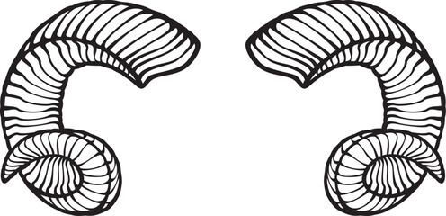Ram Horns Black and White. Vector Illustration.