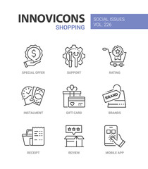 Shopping and special offers - line design style icons set