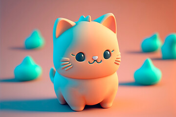 Generative AI image of cute squish cat anti stress toy placed on beige background