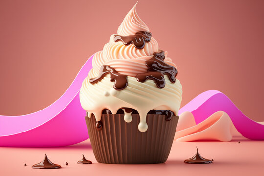 Tasty 3d cupcake. Super photo realistic background, generative ai illustration