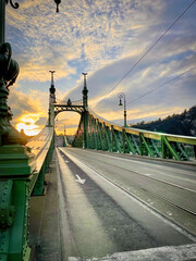 The Liberty Bridge at sunset in Budapest, Hungary