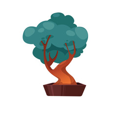 Concept Japan and China bonsai tree plant. This is a flat vector illustration of a bonsai tree, inspired by the art of Japan and China. Vector illustration.