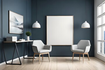 Fototapeta premium blank frame mockup in a room with a chair, generative ai