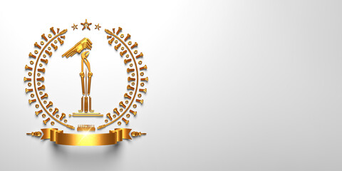 The "first place" composition laid out of construction tools. Creative 3d render illustration for design templates on engineering, construction, interior finishing, repair and maintenance themes.