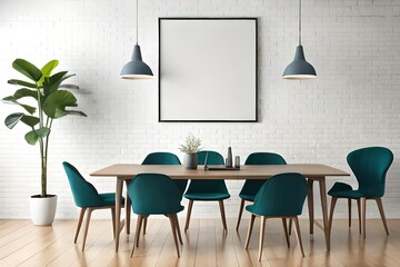 Blank frame mockup template on a wall of modern kitchen, generative ai 