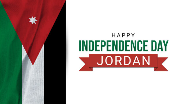 Happy Independence Day Jordan greeting card, banner illustration. Jordanian national holiday 25th of May design element with waving fabric flag