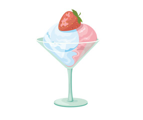 Concept Ice-cream dessert sweet. This illustration depicts a flat vector cartoon design of a delicious ice cream dessert on a white background. Vector illustration.
