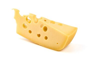 Maasdam cheese, Netherlands cheese, isolated on white background.