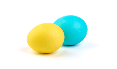 Colorful easter eggs, isolated on white background. Copy space.