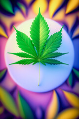 A green marijuana leaf on a colourful background
