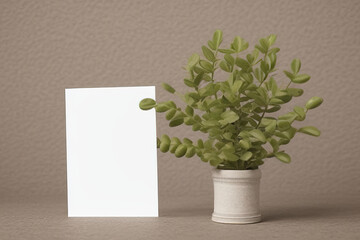 Blank paper next to plant in a vase. Generative ai