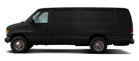 Fototapeta na wymiar Classic American black cargo van. Side view on a transparent background in PNG format.