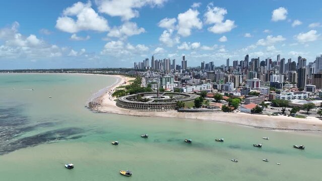 Busto Tamandare At Joao Pessoa In Paraiba Brazil. Seascape Landscape. Coast City. Urban Downtown. Cityscape Background. Busto Tamandare At Joao Pessoa Paraiba Brazil.