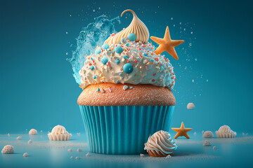Tasty 3d cupcake. Super photo realistic background, generative ai illustration
