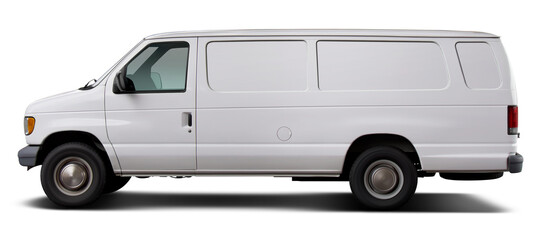Plakat Classic American white cargo van. Side view on a transparent background in PNG format.