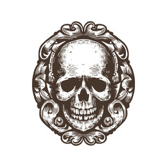 Vintage logo of a skull. an old-school logo of a skeleton. Aesthetic retro logo for Halloween isolated on white background. vector logo.