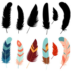 set of feathers in flat style isolated, vector