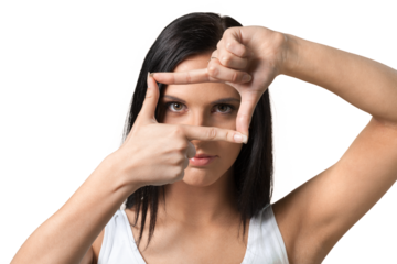 young woman finger framing