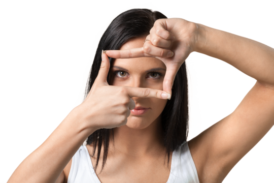 young woman finger framing