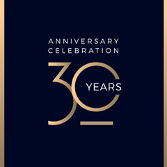 Thirty years celebration event. 30 years anniversary sign. Vector design template. - obrazy, fototapety, plakaty