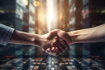 Successful business handshake for merger and acquisition. Consolidate growth concept. Generative AI
