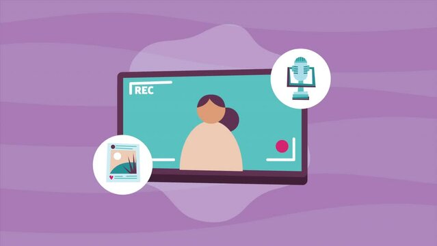 female vloger in smartphone animation