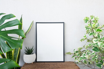 mock up photo frame with plants
