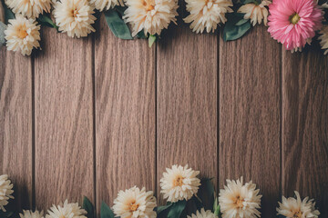 Obraz premium flowers on blue wood background, generative ai 