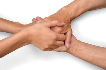 Young Woman's Hands Touching and Holding an Old Woman's Hands