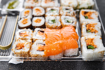 sushi rolls snack seafood meal food on the table copy space food background rustic top view