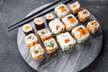 sushi rolls snack seafood meal food on the table copy space food background rustic top view