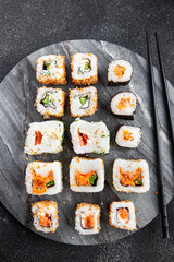 sushi rolls snack seafood meal food on the table copy space food background rustic top view