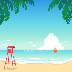 Summer seaside landscape with red watchtower