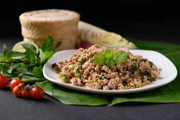 Local Thai food, Spicy minced pork salad (Larb Moo)