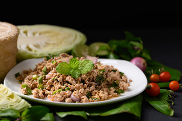 Local Thai food, Spicy minced pork salad (Larb Moo)