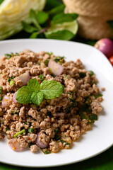 Local Thai food, Spicy minced pork salad (Larb Moo)