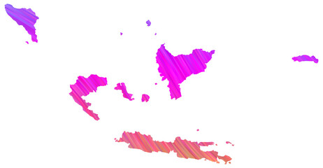 Indonesia map in colorful halftone gradients. Future geometric patterns of lines abstract on transparent background.