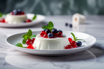 Tasty panna cotta dessert. Super photo realistic background. Generative ai illustration