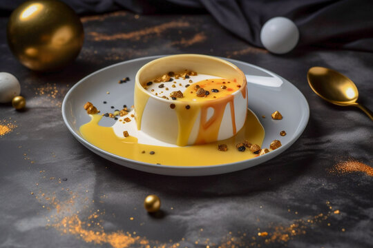 Tasty panna cotta dessert. Super photo realistic background. Generative ai illustration