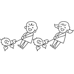 芋掘りをする女の子と男の子