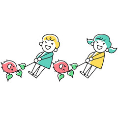 芋掘りをする女の子と男の子