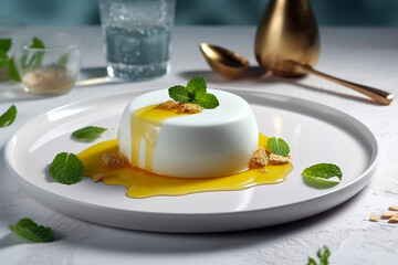 Tasty panna cotta dessert. Super photo realistic background. Generative ai illustration