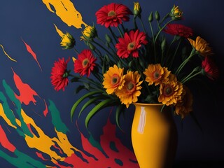 bouquet of flowers with splatter paint, generative ai 