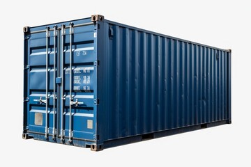 Blue cargo container on transparent background, PNG file. Generative AI
