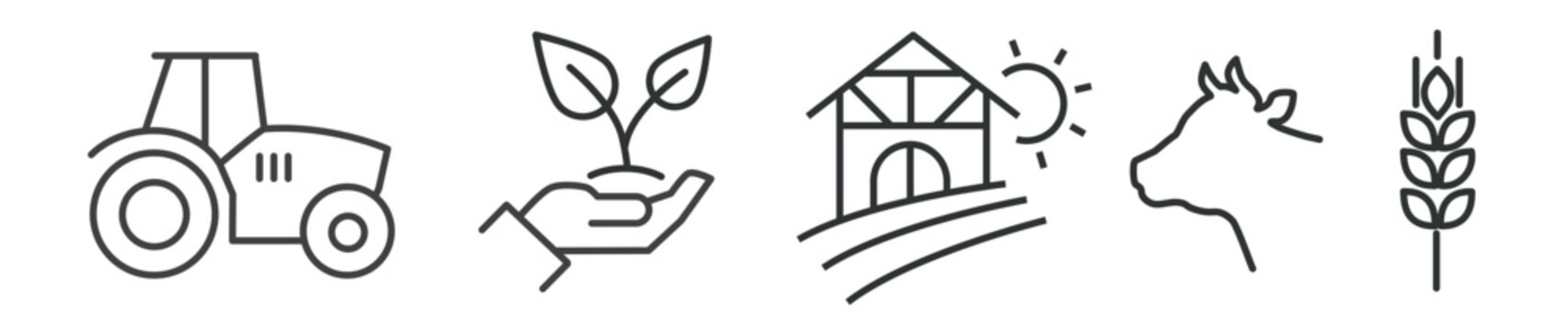 Agriculture and mixed farming - thin line icon collection on white background - vector illustration