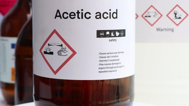 acetic acid, Hazardous chemicals and symbols on containers, chemical in industry or laboratory 